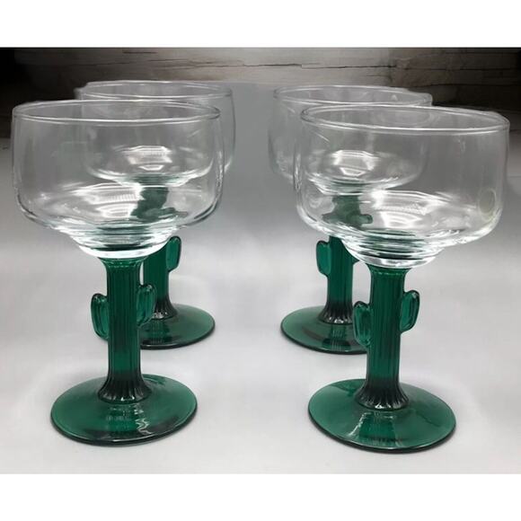 Libbey Other - Lot Of 4 Libbey Cactus Clear Glass Green Stemware 12oz Margarita Bar ware